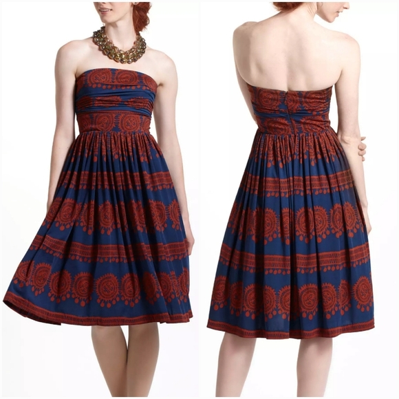 Anthropologie, Girls from Savoy Oxidized Medallions Strapless Sun Dress, Size XS - Picture 1 of 10